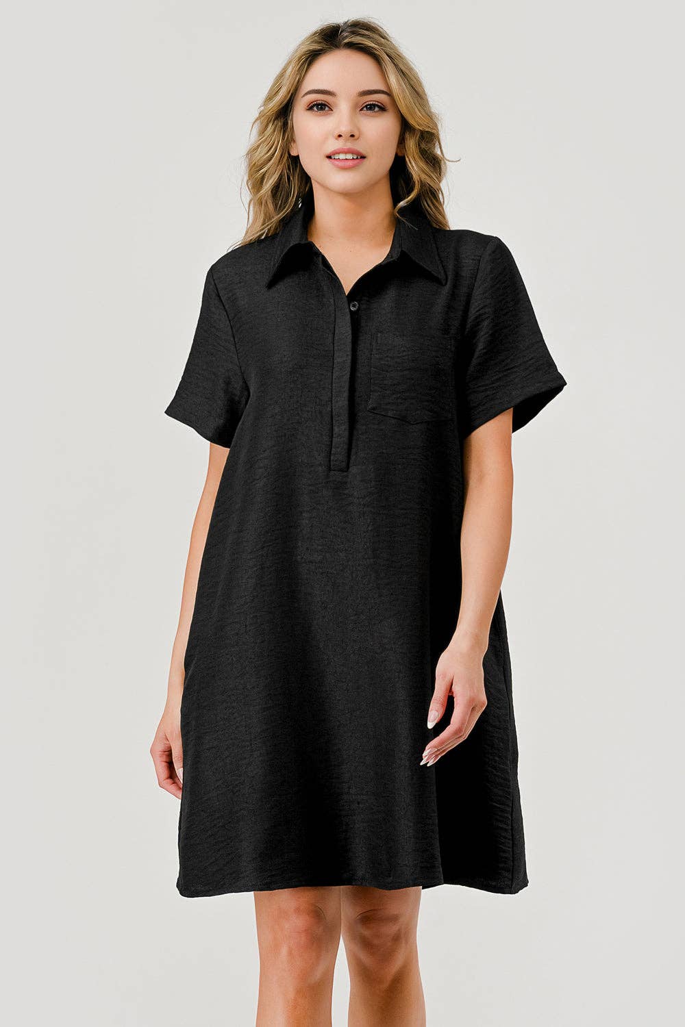 Ellie Collared Short Sleeve Shift Dress Black