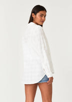 Puckered Long Sleeve Button Down Blouse: White