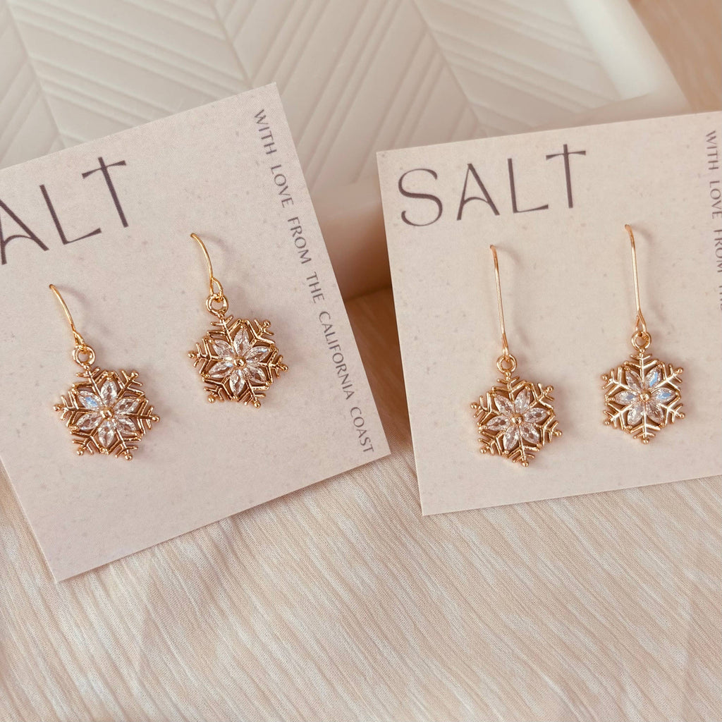 GOLD SNOWFLAKE HOOK EARRINGS | holiday earrings | Christmas : Regular 18k Fish Hook