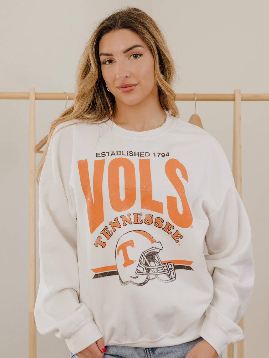 Tennessee Vols Established Date Helmet Thrifted Sweatshirt
