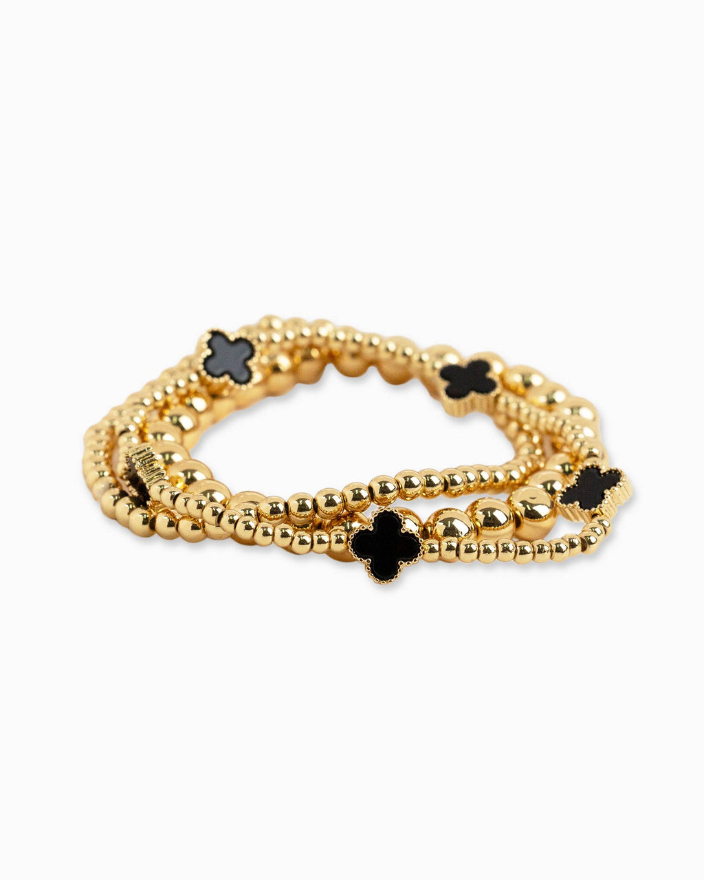 MOP Clover Stretch Beaded Bracelets, Set of 3: White
