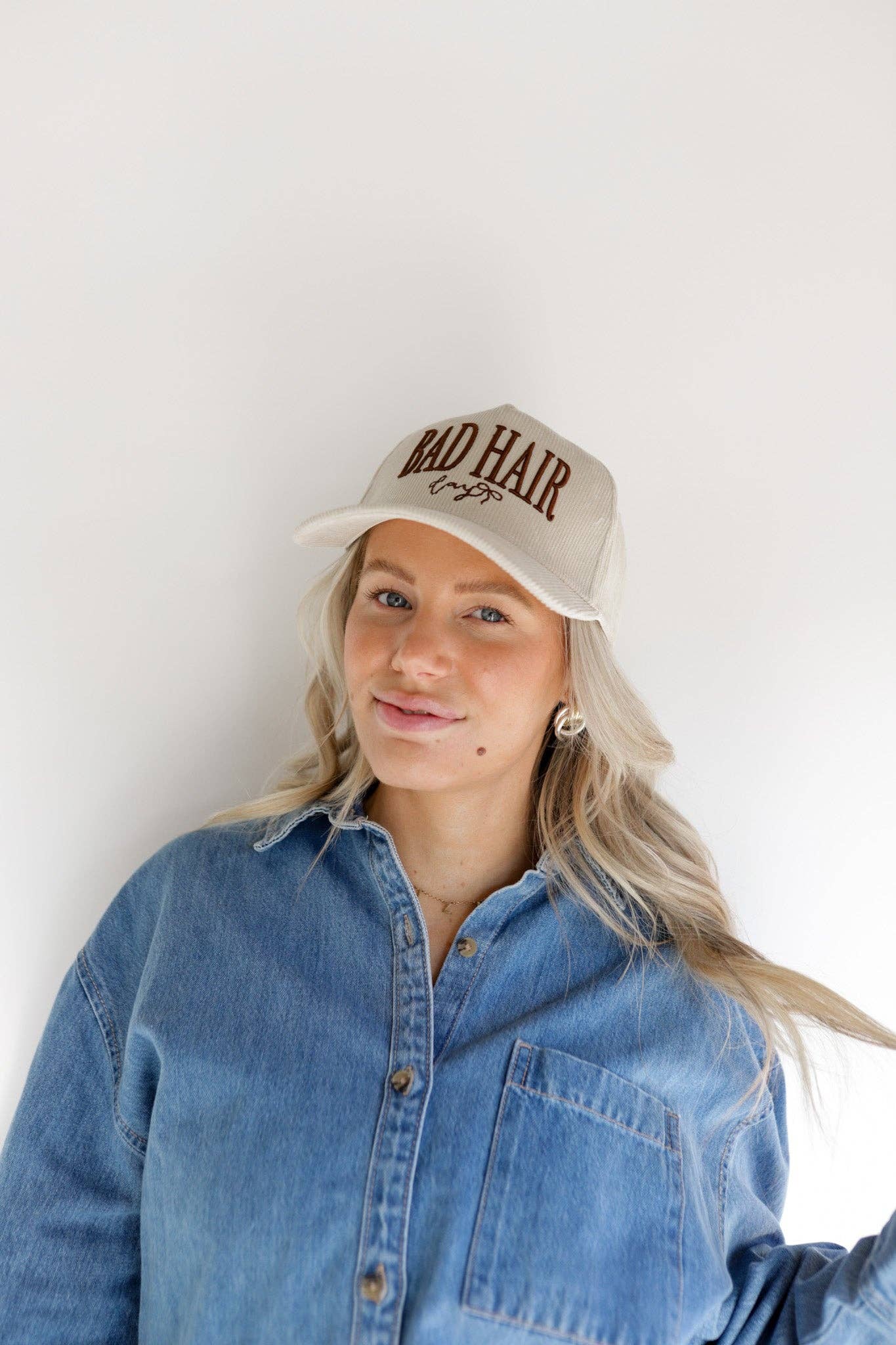 Bad Hair Day Trucker Hat: CREAM CORDUROY