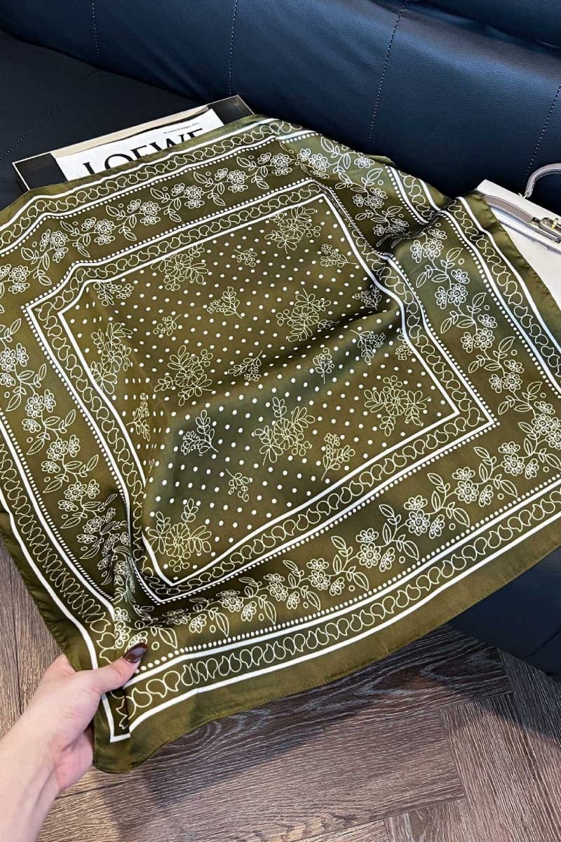 Olive Floral Dot Satin Square Scarves – Leto Accessories
