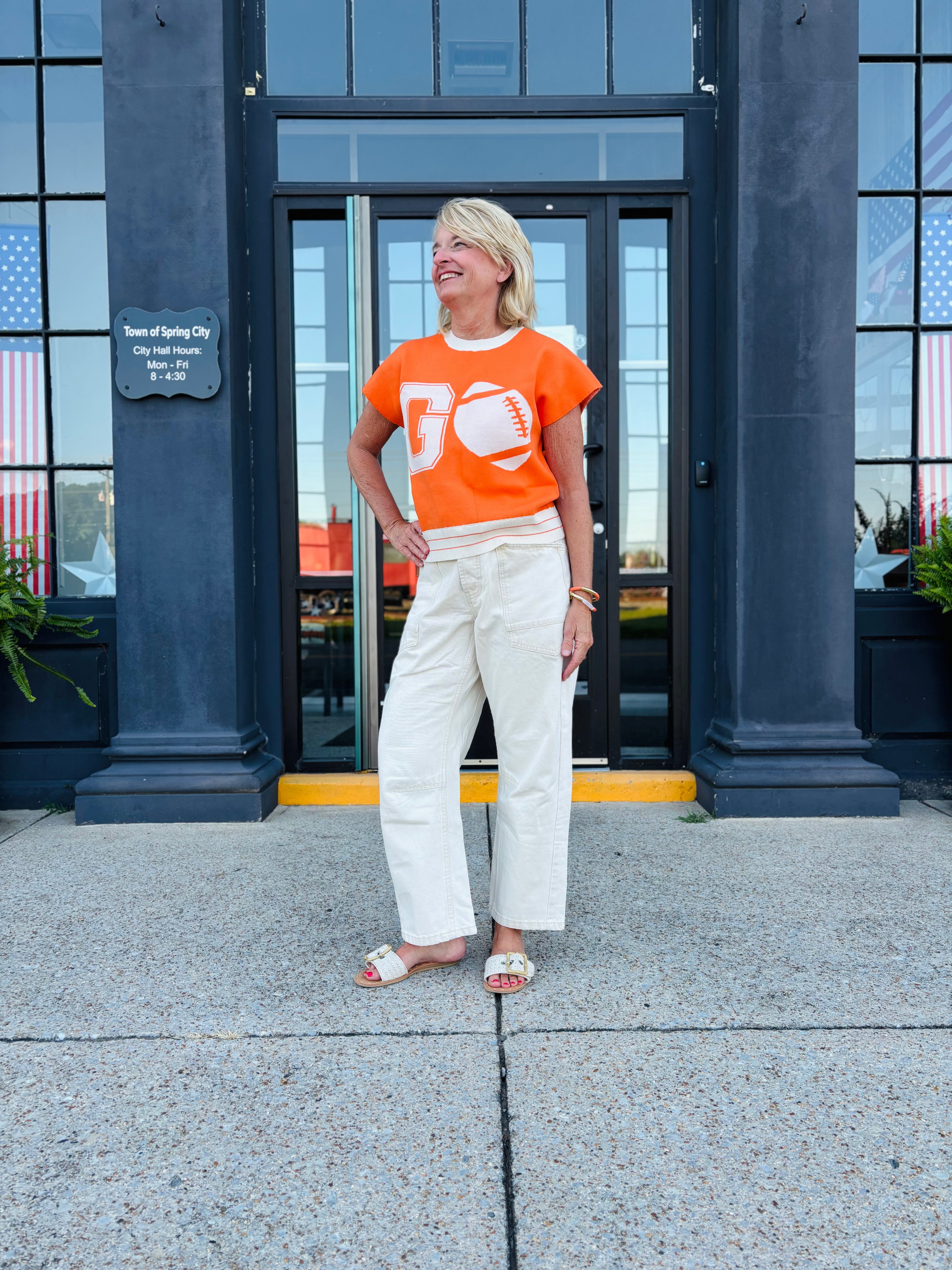SMALL ORANGE Go Football Varsity Game Day Sweater Top