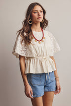 ASH Lace Cape Sleeve Cotton Peplum Top