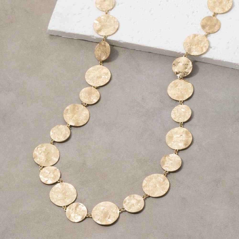 Hammered Gold Disc Chain Necklace: WG