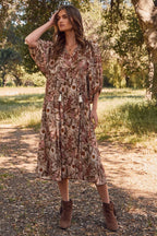Bohemian Floral Maxi Dress: Beige Multi