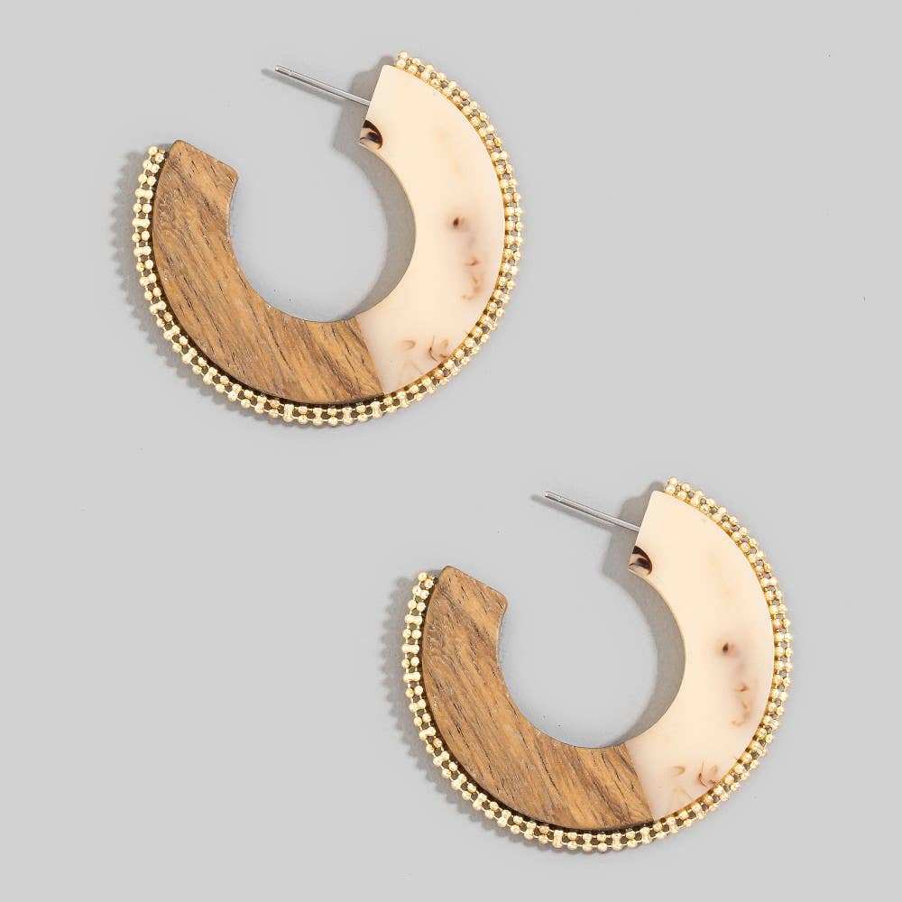 Wood And Resin Flat Hoop Earring
