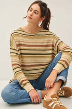 AVACADO BREEZY KNIT MULTI STRIPED LONG SLEEVE SWEATER
