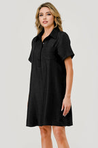 Ellie Collared Short Sleeve Shift Dress Black