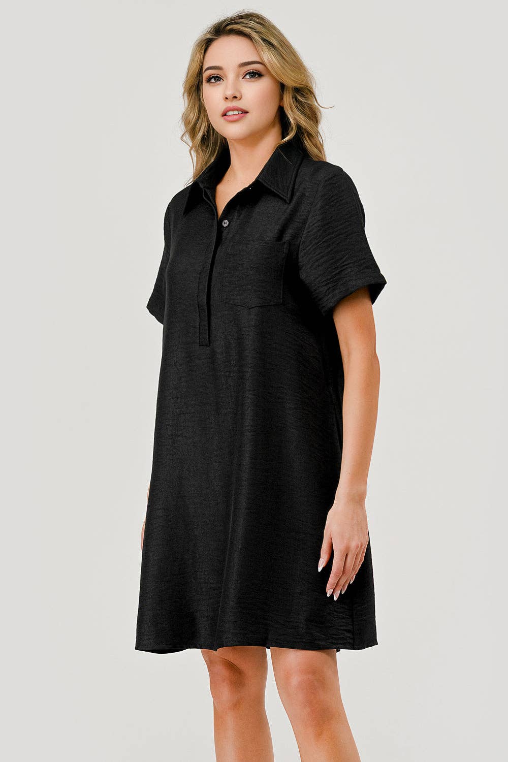 Ellie Collared Short Sleeve Shift Dress Black