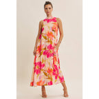 Peach Multi Blooming Resort Floral Maxi Dress with Back Bow