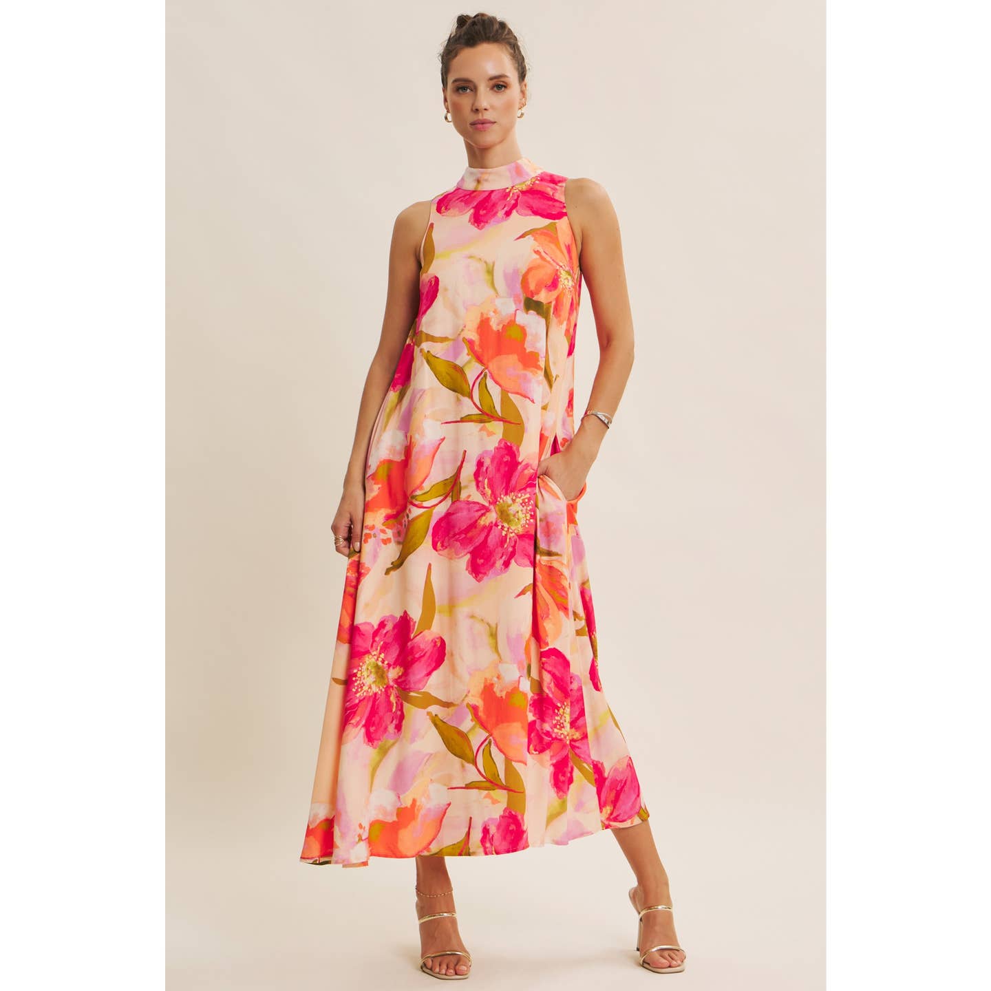 Peach Multi Blooming Resort Floral Maxi Dress with Back Bow