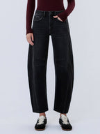 BLACKHIGH RISE BLACK ANKLE BARREL LEG JEANS RELIEF