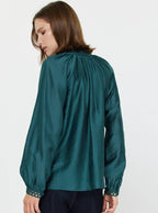 TEAL Long Sleeve Blouse w/Special Binding
