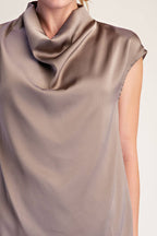 MOCHA Cowl Neck  Sleeveless Satin Top