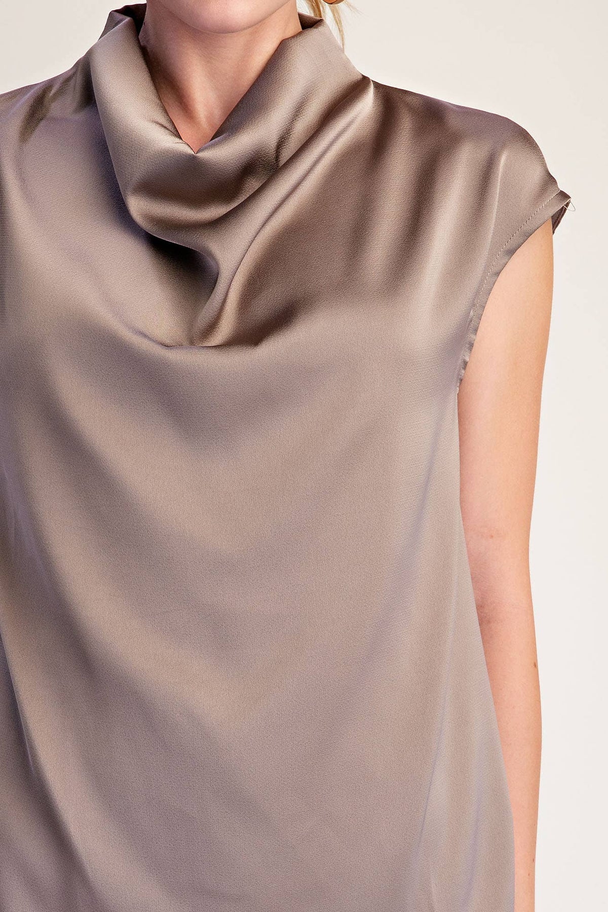 MOCHA Cowl Neck  Sleeveless Satin Top