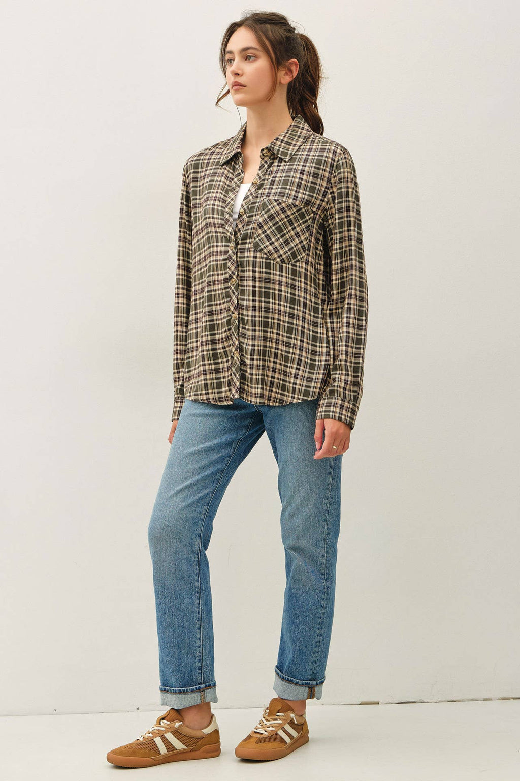 WINTER FOREST FLANNEL WANDER PLAID BUTTON DOWN SHIRT