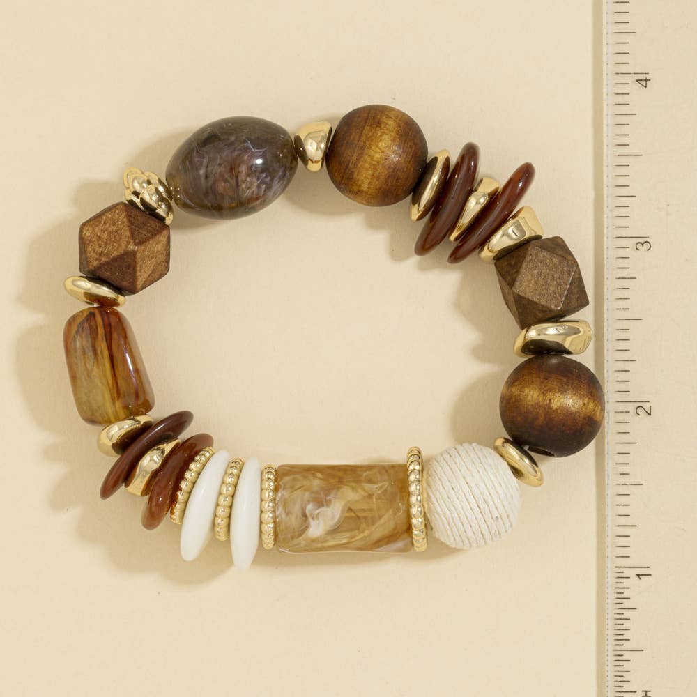 Gold wood Chunky Wood Bead Stretch Bracelet