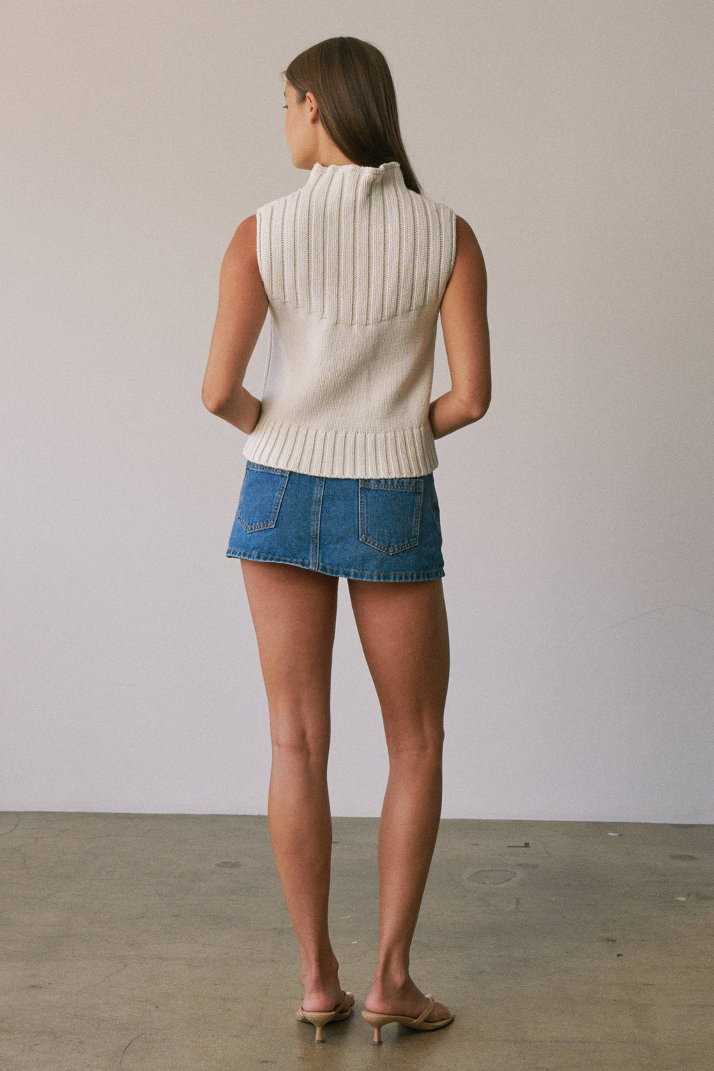 Oatmeal Ribbed Mock Neck Sleeveless Sweater Vest