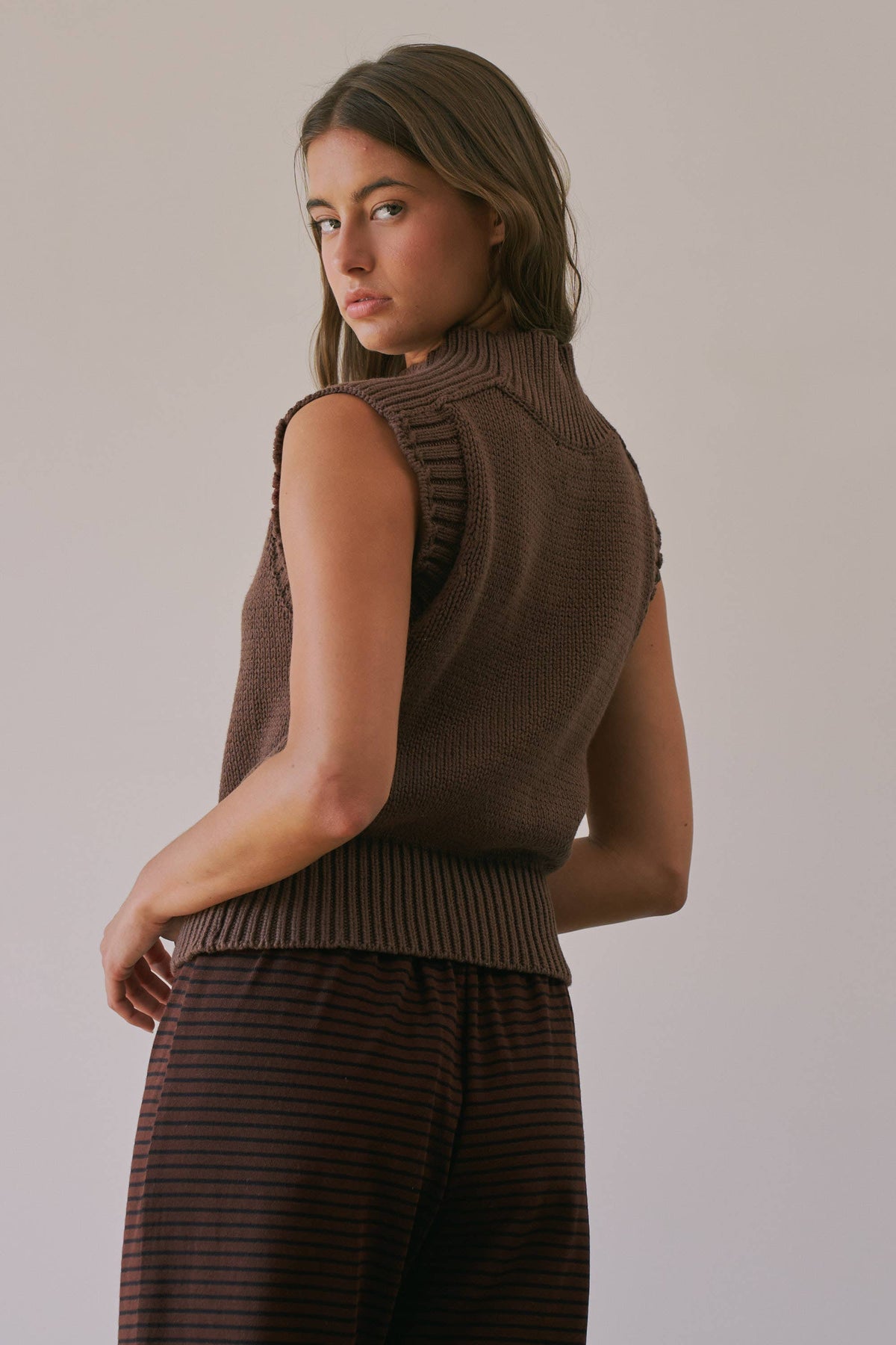 Choco Lexi Ribbed Mock Neck Sweater Vest