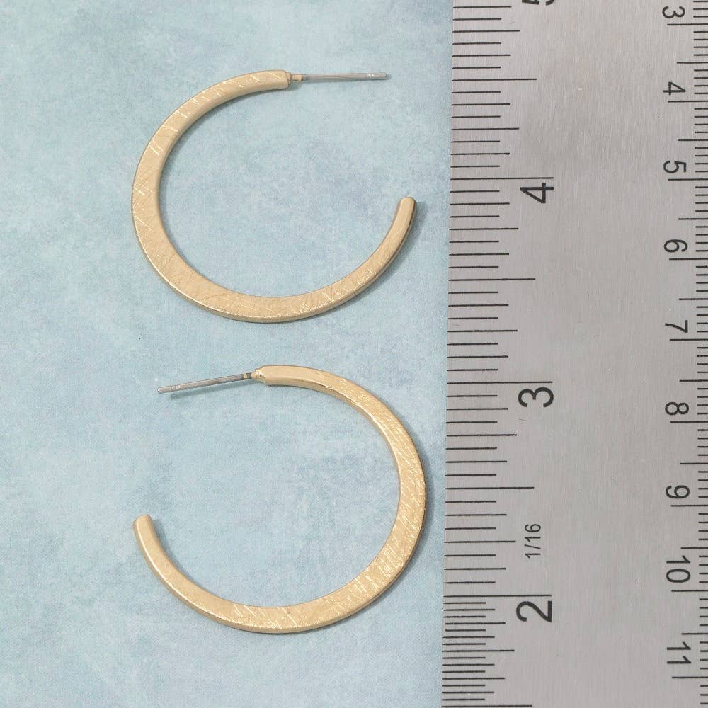 Bushed Texture Gold Hoop Earrings: GOLD