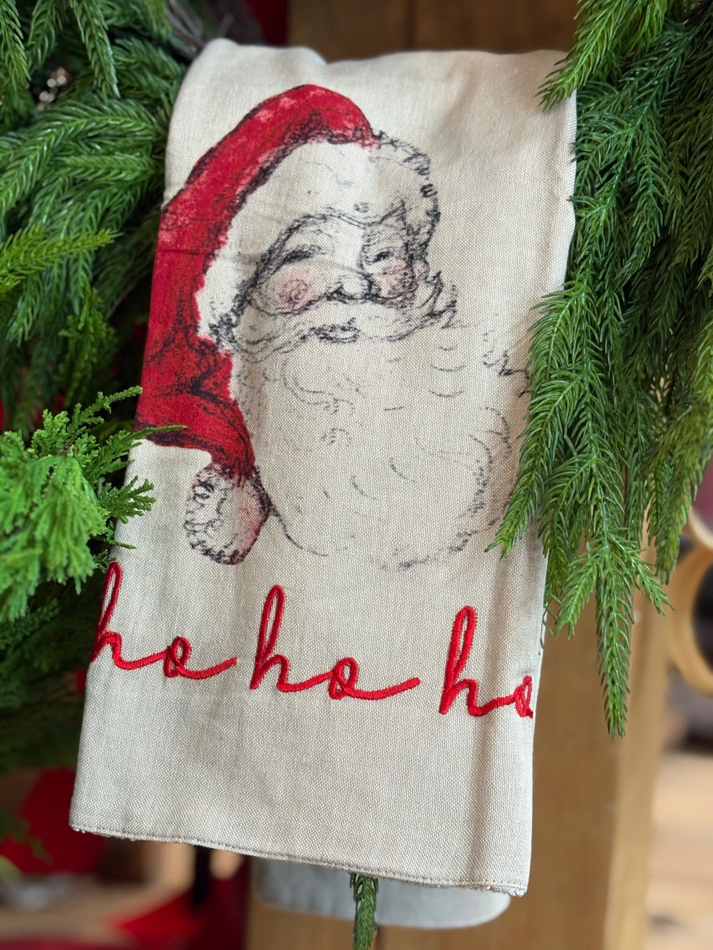 Cotton & Linen Printed Tea Towel w/ Snowman & Santa, 4 styles