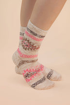 Aztec Graphic Cozy Crew Socks: HEATHER GREY