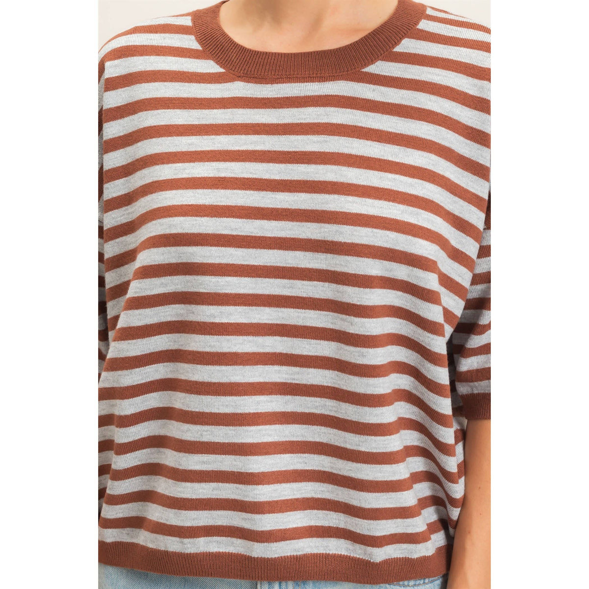 BROWN Striped Crew Neck Sweater – HYFVE – view 5
