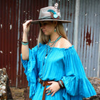 White and Blue Turquoise w/ Wood Drop Earrings 200be