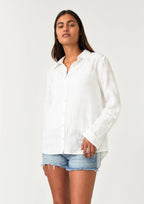Puckered Long Sleeve Button Down Blouse: White