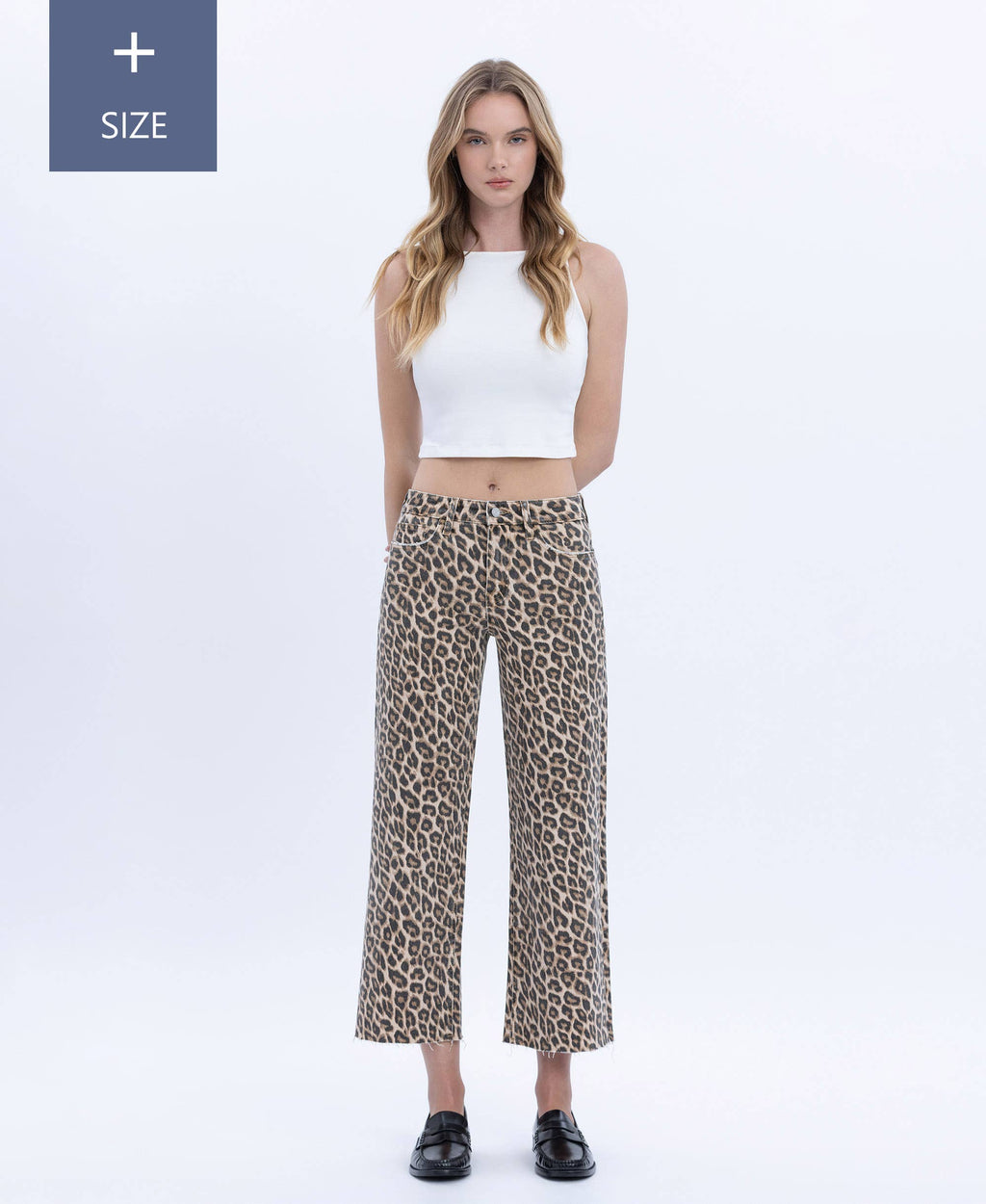 PLUS HIGH RISE ANIMAL PRINT CROP WIDE LEG JEANS
