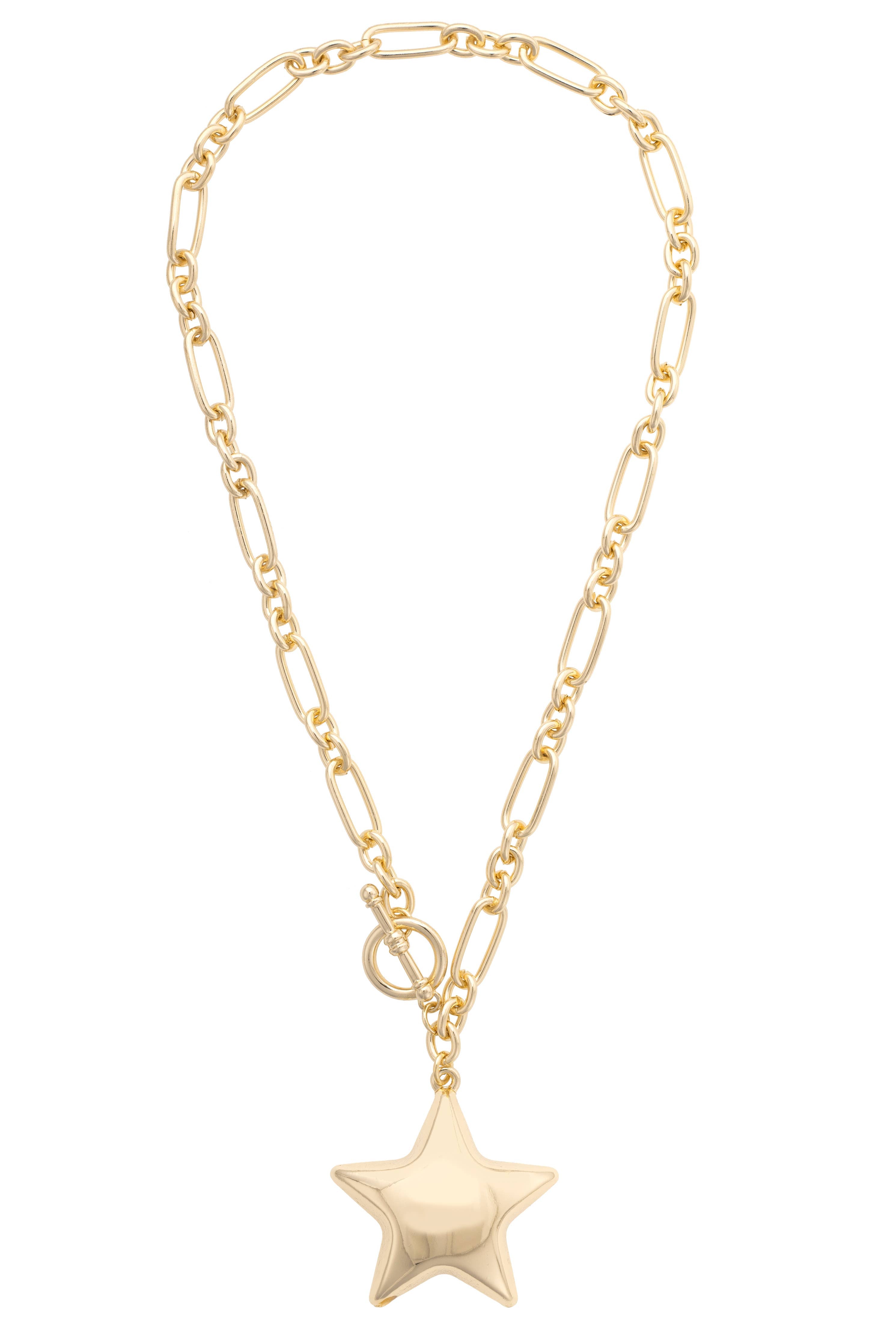 Bessie Puffy Star Toggle Necklace in Shiny Gold