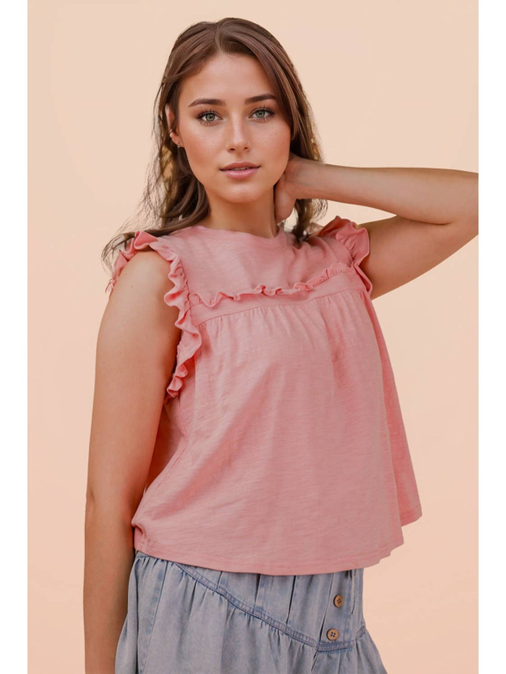 Blush Ruffle Detail Solid Knit Top