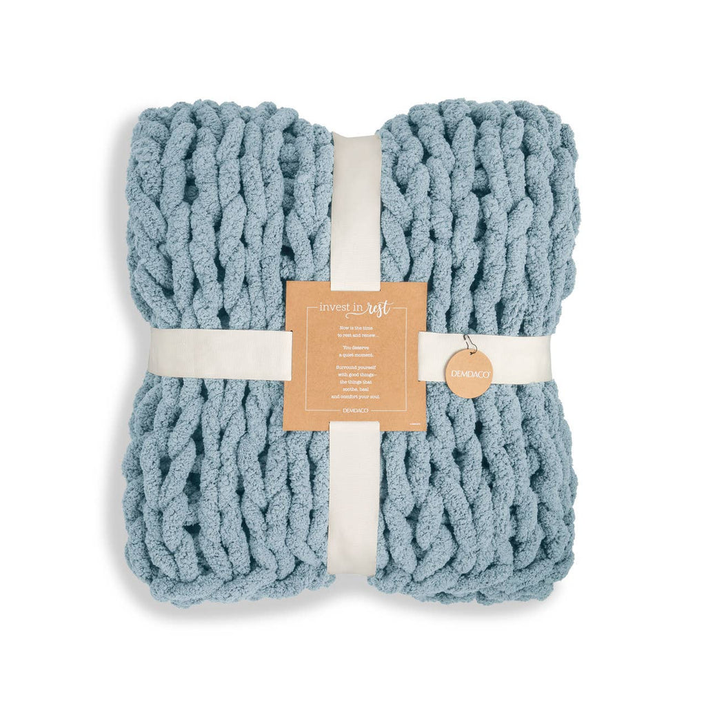 Chunky Knit Throw Blanket - Denim