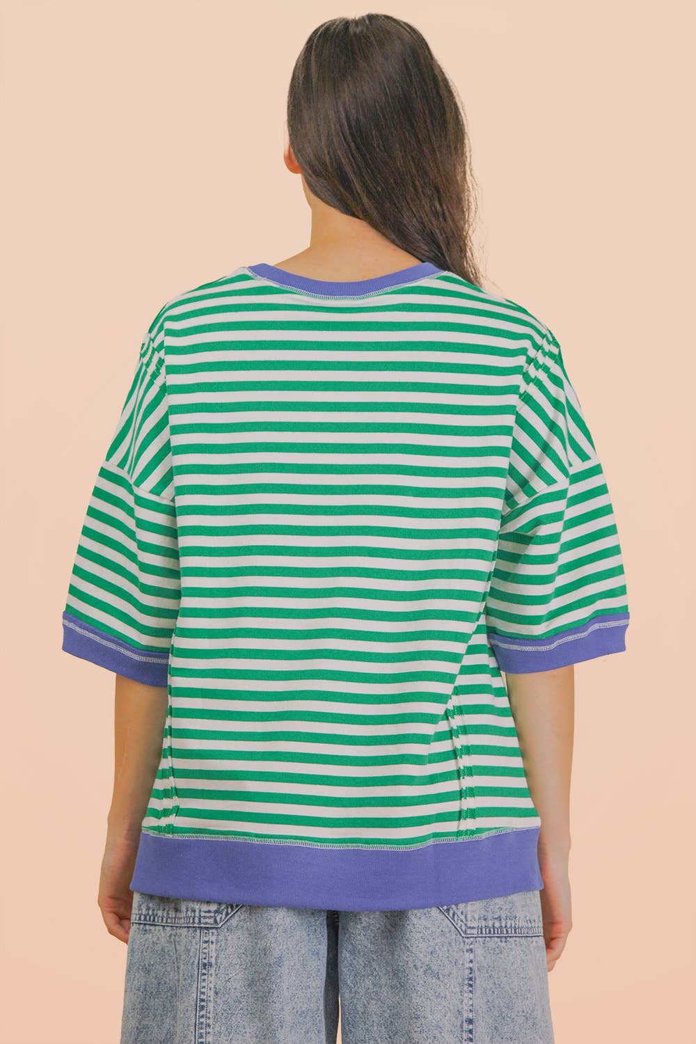 Kelly Green/Cream Oversized Stripe Casual Knit Top