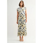 IVORY/BLUE Floral Satin Dolman Blouse and Skirt Set
