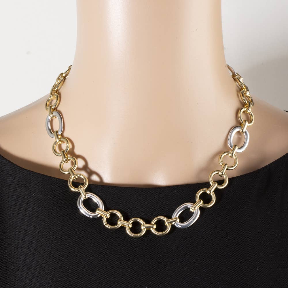Two Tone Circle Link Chain Necklace: GS