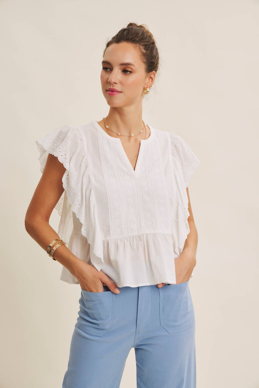 SEASONLESS STRETCHY COTTON LINEN ANKLE PANTS WITH POCKETS: BLUE