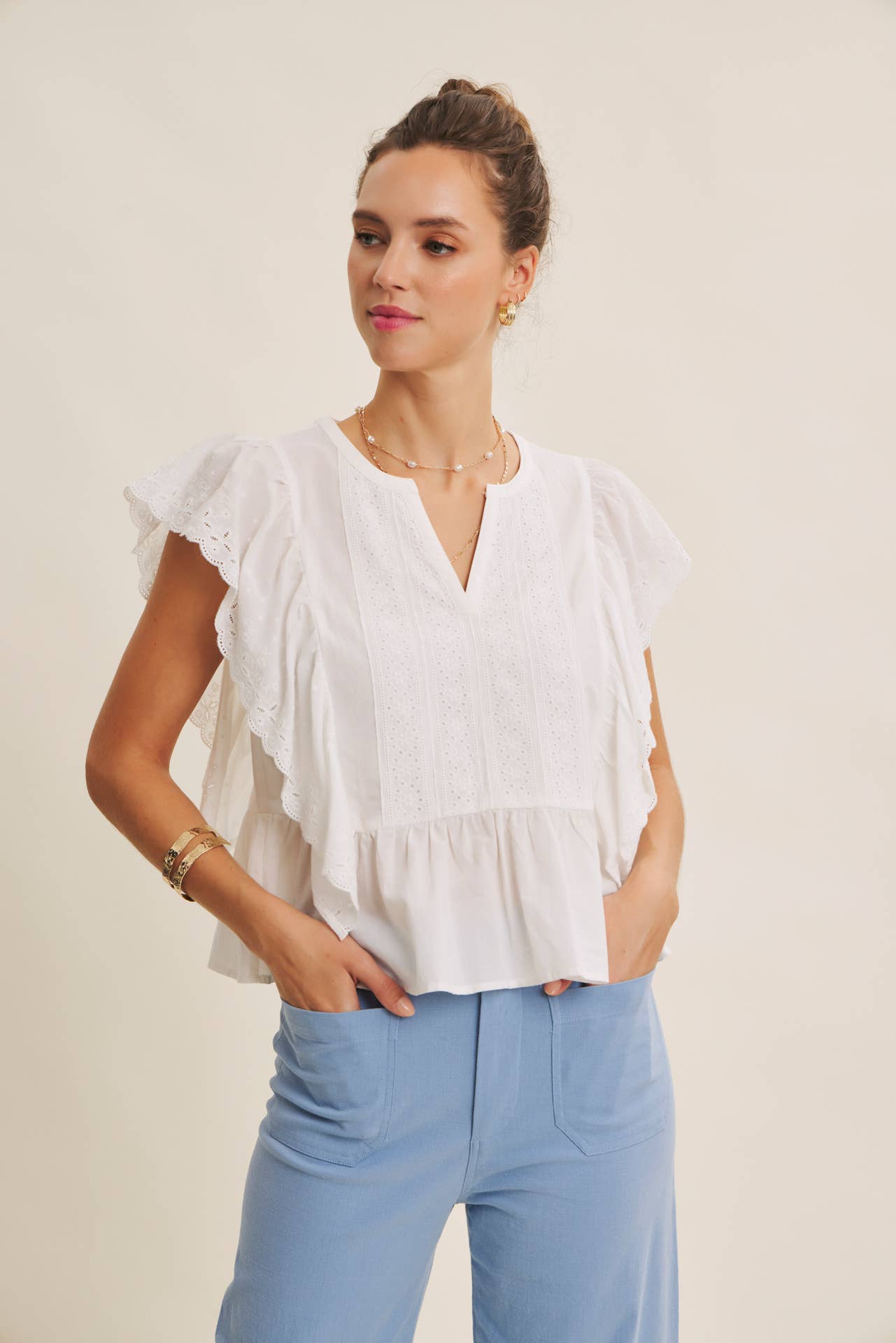 SEASONLESS STRETCHY COTTON LINEN ANKLE PANTS WITH POCKETS: BLUE
