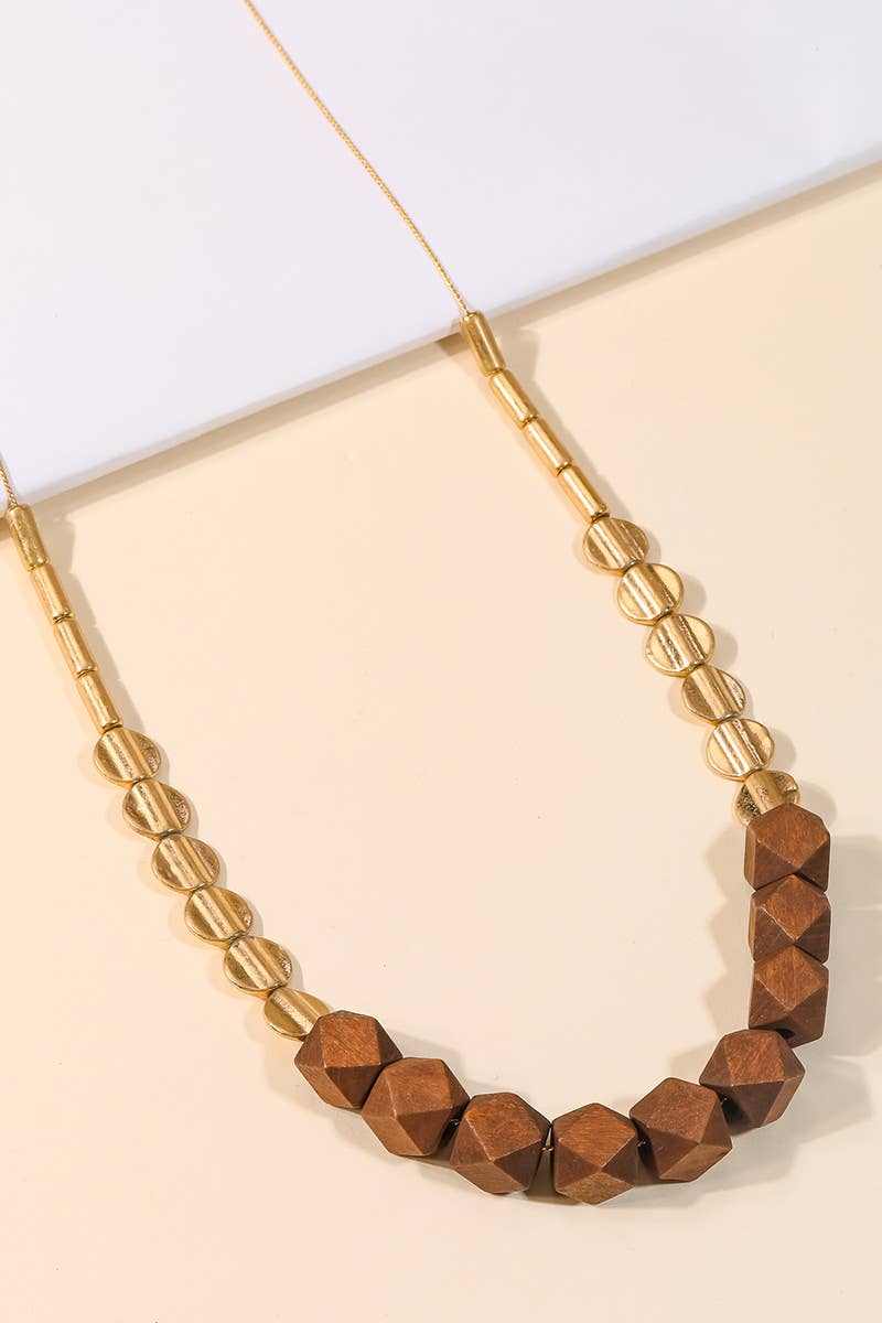 Brown Block Bead Charm Long Necklace