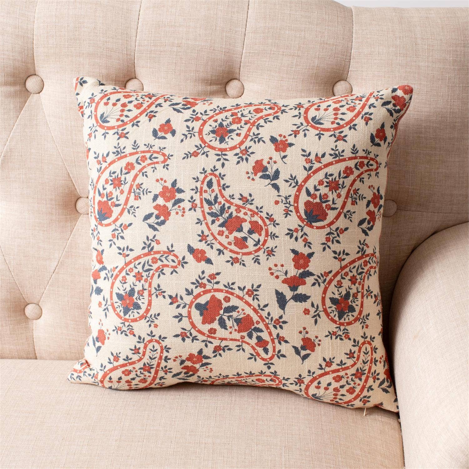 Red And Blue Paisley Floral Pillow| Patriotic Decor