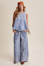 Blue Haze Washed Denim Tank & Wide-Leg Pants Set