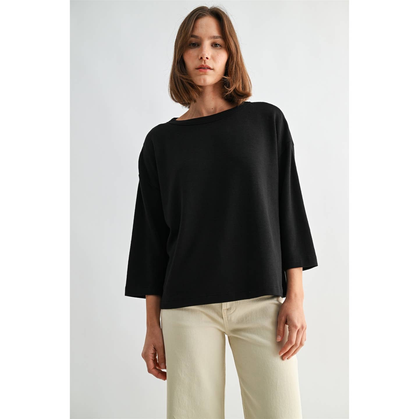 BLACK Knit Drop Shoulder Loose Fit Top