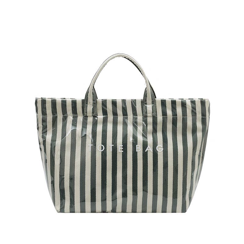 Striped Large-capacity PVC Tote Bag for Women Shoulder Bag : Green