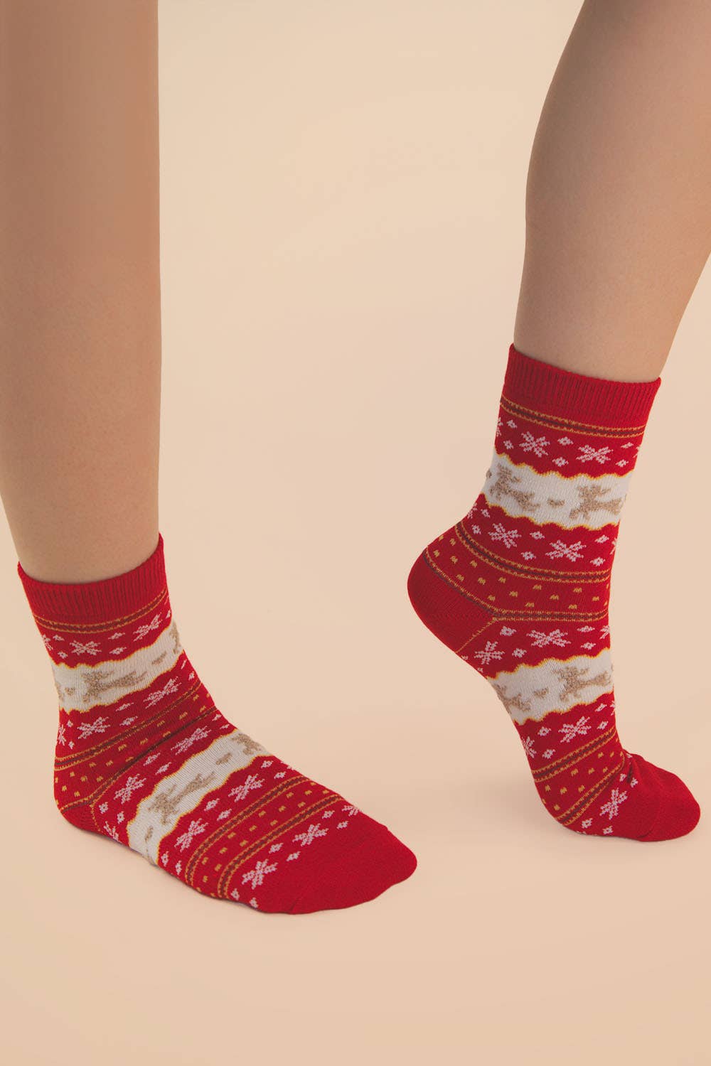 Christmas Graphic Crew Socks: OATMEAL