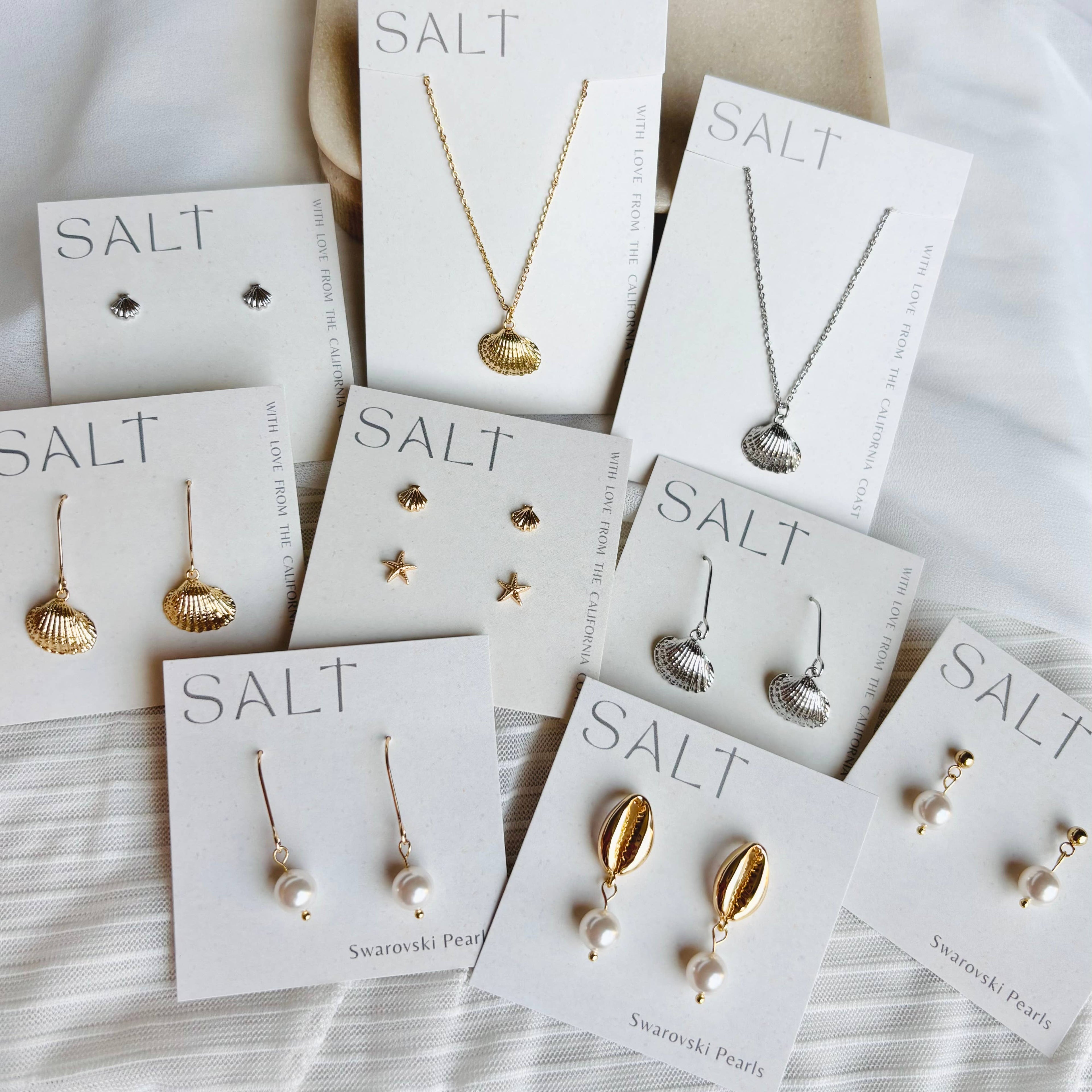 COASTAL STUD SETS | 18k gold | seashell & starfish earrings