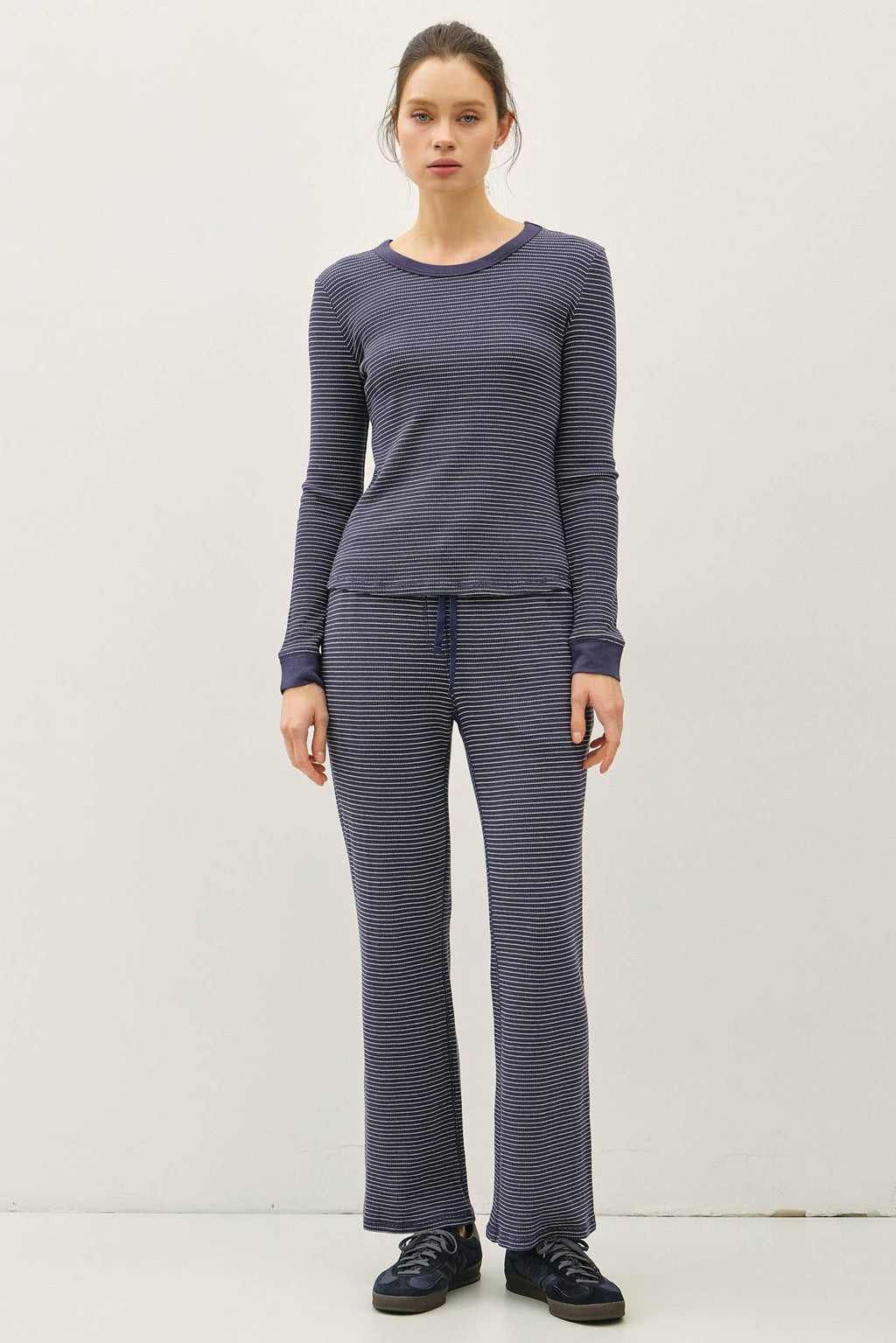 STITCHED THERMAL CREW NECK TOP: OATMEAL