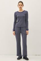 STITCHED THERMAL CREW NECK TOP: OATMEAL
