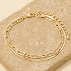 Gold Two Row Rope Chain And Oval Chain Bracelet